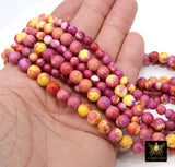 Pink and Yellow Beads, Smooth Mixed Fuchsia Red Jade Dyed Beads BS #98, Jewelry Beads sizes 8 mm 16.5 inch Strands