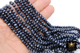 Black Electroplated AB Crystal Beads, Faceted Faux Hematite AB Rondelle Glass Beads BS #246, sizes 6 x 4 15.5 inch Jewelry Strands