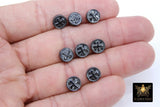 Black Hematite Cross Beads, 5 Pc Round Bead Cross Charm #314, 9 x 4 mm Religious Maltese Flat Cross