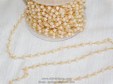 Light Cream Ivory Rosary Chain, 4 mm Gold Wire Wrapped Chains CH #302, Beaded Chain