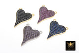 Gold CZ Heart Connectors, Blue Black Pink and Purple Silver Hearts #298, Cubic Zirconia 25 x 30 mm Heart Jewelry Charms