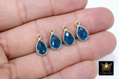 London Blue Topaz Teardrop Charms, Gold Plated Oval Blue Gemstones #2842, Sterling Silver December Birthstone, 8 x14 mm