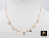 14 K Gold Filled Dangle Disc Necklace, 14 K Gold Filled Sequin Long Bar Choker #2077