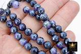 Electroplated Mystic Coated Agate Beads, Faceted Black Purple Agate BS #221, White Pearlized Beads