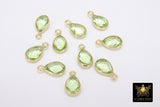 Green Amethyst Teardrop Charms, Gold Plated Faceted Light Green Gemstones #2837, Sterling Silver Birthstone Pendants