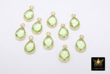 Green Amethyst Teardrop Charms, Gold Plated Faceted Light Green Gemstones #2837, Sterling Silver Birthstone Pendants