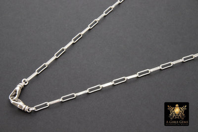 925 Sterling Silver Double Fob Necklace, Fob Swivel Charm Chain, Silver Drawn Paperclip Chain, Clip Front Clasp Choker