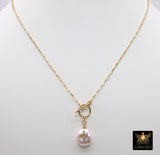14 K Gold Pearl Cross Rolo Necklace, Gold Filled Toggle Front Wrap Choker - A Girls Gems