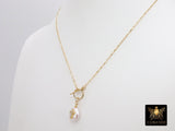 14 K Gold Pearl Cross Rolo Necklace, Gold Filled Toggle Front Wrap Choker - A Girls Gems