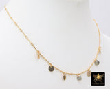 14 K Gold Filled Dangle Disc Necklace, 14 K Gold Filled Sequin Long Bar Choker #2077 - A Girls Gems