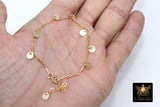 14 K Gold Filled Dangle Disc Bracelet, 14 K Gold Filled Sequin Long Bar Anklet #2077