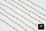 Natural Amazonite Rosary Chain, 4 mm Faceted Gold Pyrite, Wire Wrapped Blue Aqua Rosary Chain