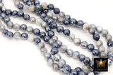 Electroplated Agate Beads, Faceted Black White Agate BS #227, Light Grey Pearlized Beads