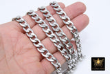 Silver Curb Chain, 14 mm 304 Stainless Steel Large Heavy Flat CH #106, Cuban Flat Oval Unfinished Silver Chains