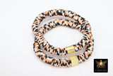 Heishi Clay Beaded Bracelet, Black, Orange White Gold Stretchy Bracelet #698