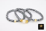Heishi Clay Beaded Bracelet, Black and White Gold Drum Stretchy Bracelets #698, Gold Drum Zebra Heishi Bangle