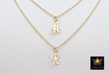 14 K Gold Initial Chain Necklace, Genuine 14 K Gold Filled Script Letters in Rope Chain Choker, Personalized Alphabet