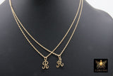 14 K Gold Initial Chain Necklace, Genuine 14 K Gold Filled Script Letters in Rope Chain Choker, Personalized Alphabet