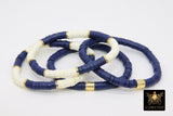 Heishi Beaded Bracelet, Navy and Off White Gold Stretchy Bracelet #698, Team School Spirit Clay Beaded Bracelets