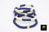 Heishi Beaded Bracelet, Navy and Off White Gold Stretchy Bracelet #698, Team School Spirit Clay Beaded Bracelets