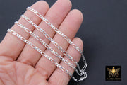 925 Sterling Silver Figaro Chains, 7.6 x 3.5 mm Unfinished Large Chain, By The Foot