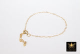 14 K Gold Filled Heart Bracelet, Dainty Gold Adjustable Anklet, Heart Shaped Link Cable Chain