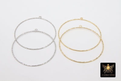 Textured Silver Round Hoop Ear Rings, 50 mm Glittery Gold Charms #807, High Quality Light Weight Wire Hoops Finding