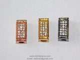 CZ Micro Pave Rectangle Beads, Clear Cubic Zirconia in Rose, Gold
