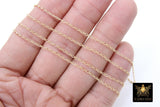 14 K Gold Filled Figaro Chains, 1.3 mm Dainty 1/1 Link Figaro CH #719, Unfinished Flat Chain