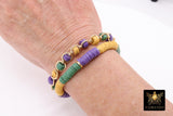 Mardi Gras Heishi Beaded Bracelet, 6 mm Purple Green Gold Saturn Stretchy Bracelet #795, New Orleans Clay Beaded Bracelets