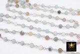 Matte Amazonite Rosary Chain, 6 mm Silver Wire Wrapped CH #537, Frosted Beaded Chain