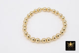 14K Gold Filled Beaded Bracelets, US 14 K GF 3 4 5 6 8 mm Beads, Stretchy Beaded