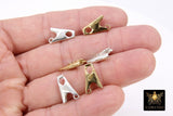 925 Sterling Silver Alligator Clips, 10 mm Silver Charms #2258, Gold Plated Stamped 925