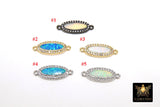 Opal CZ Pave Bar Oval Connectors, Gold Blue Opal Links, Black and Silver Plated Cubic Zirconia Bracelet Bars