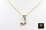 Rainbow Initial Necklace, 14 K Gold Filled Alphabet Necklace, Long Short Gold Choker