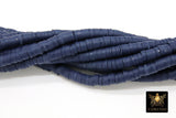 2 Strands 6 mm Clay Flat Beads, Navy Blue Heishi beads in Polymer Clay Disc CB #214, Denim Blue Rondelle