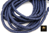 2 Strands 6 mm Clay Flat Beads, Navy Blue Heishi beads in Polymer Clay Disc CB #214, Denim Blue Rondelle