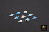925 Sterling Silver Solitaire Connectors, 4 mm White Opal Links #2338, CZ Style Silver Blue Opal