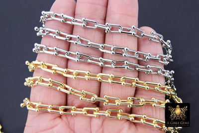 Gold Horseshoe Link Chain, Small 10 mm Silver Beaded End U Chains, Unfinished Dainty Silver Chain