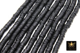 2 Strands 6 mm Clay Flat Beads, Jet Black Heishi Beads in Polymer Disc CB #138, Rondelle Beads
