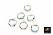 Blue Topaz Square Charms, 12 mm Gold Gemstone Charms #2993, Sterling Silver