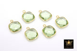 Green Amethyst Square Charms, 12 mm Gold Gemstone Charms #2996, Sterling Silver