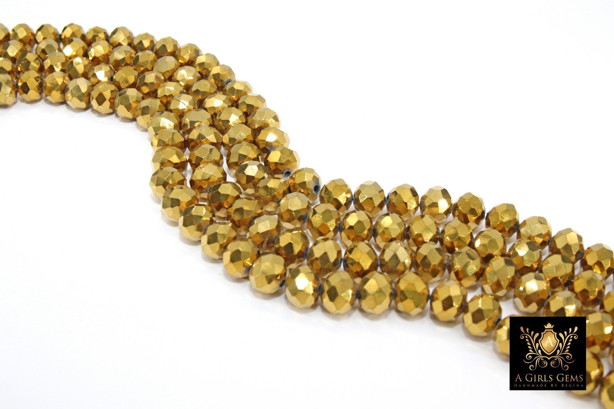 Gold LSU Tiger Beads, Electroplated Gold Crystal Beads BS #223, Rondelle size 7 x 10 mm, 18 Inch Strands