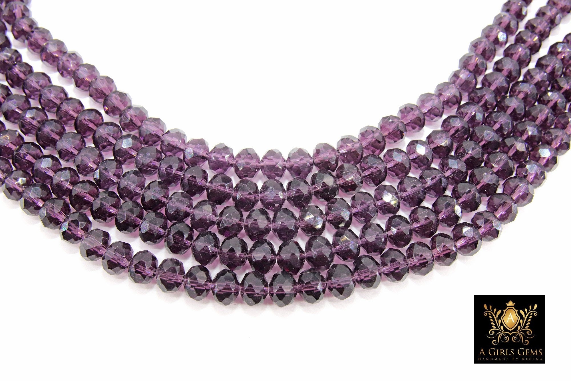 Purple Crystal Beads, Shimmery Faceted AB Crystal Rondelle Beads BS #178, sizes 8 x 6 mm, 16 inch Strands