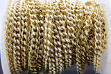Gold Cuban Curb Chain, White Stainless Steel Chain CH #649, 5 x 6 mm Flat Miami Oval Jewelry Chains, By the Yard