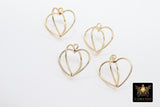 Gold 3 D Heart Hoop Charms, Double Heart Charms