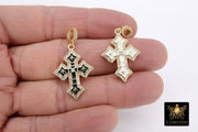 Gold CZ White Enamel Cross Charms, Black CZ Charms With Bail #871, 21 x 30 mm Religious Rosary Pendants