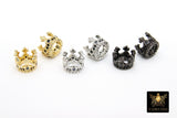 CZ Micro Pave Gold Crown Beads, Silver Crown Shaped Beads #3365, Black CZ Queen Crown Spacers