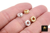 Gold Spacer Beads, 8 mm CZ Rondelle Spacer Donuts Findings #3395, Round Disc Wheels, Flat Ring, High Quality Plating