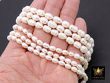 Genuine Pearl Bead Strands, 6 mm 12 mm White Baroque Pearl Beads CH#, Oval Freshwater Rice Pearl, 14 Inch Bead Strand